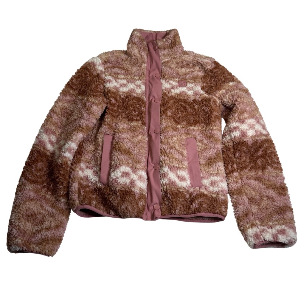 Billabong A/Div Boundary Fleece Jacket Women S Pink Brown Sherpa Mock Neck Exc